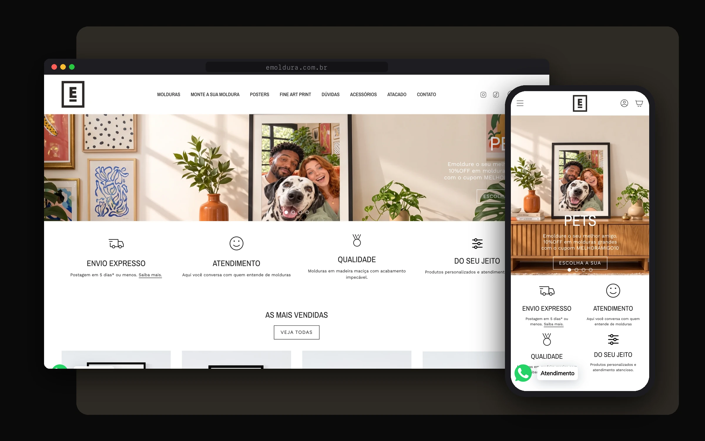 Emoldura storefront on desktop and mobile